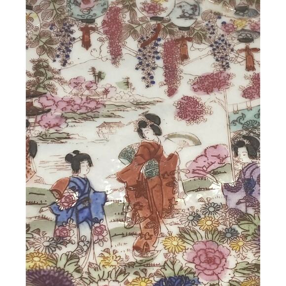 Vintage Chinoiserie Ceramic Handpainted Luncheon Hors D’Oeuvres Set of 8 Plates - Picture 4 of 12